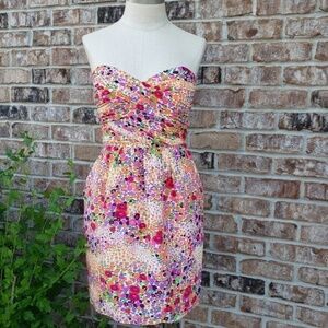 ANTHRO Shoshanna Strapless Pleated Dress Multi 2
